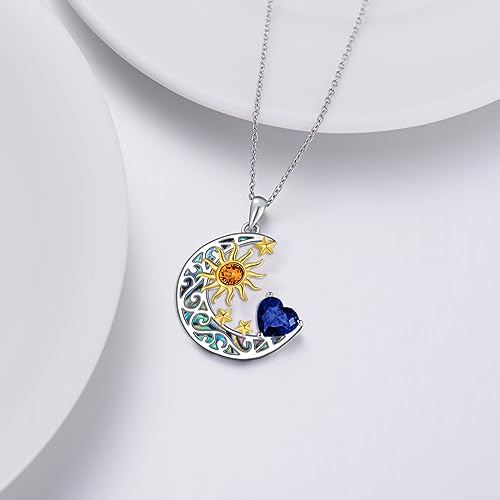 AOBOCO 925 Sterling Silver Sun and Moon Star Pendant Necklace with Simulated Birthstone, Birthday Christmas Jewelry Gift for Women Teen Girls3