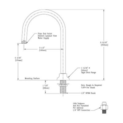 T&S Brass B-0520-F1 Rigid Gooseneck, Deck Mount, Flow Control Outlet, 5-1/2" Spread, 10-1/4" Height