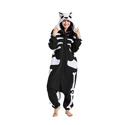 ULEEMARK Pijama Animal Entero para Adultos Pyjamas Ropa de Dormir Traje de Disfraz para Festival de Carnaval Halloween Navidad Gato Calavera-M(156-167CM)