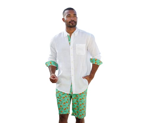 Madda Fella Men’s Ernest Long Sleeve Linen Shirt – 100% Linen Button-Down, Vintage Washed, Lightweight Resort Wear