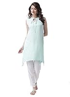 KHANKAN Light Blue Crepe Short Mid Thigh Length Sleeveless Round Neck A-Line Flared Asymetrical Plain Solid Kurtis Kurta Tunic Women Stylish Girls Fashion (GT-KRC-LB-XXL)
