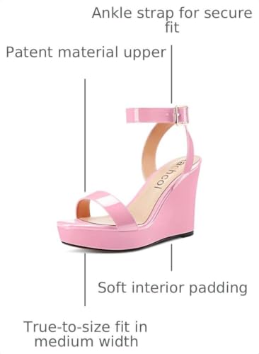 Image of Aachcol Women Platform Wedge Sandals Round Peep Open Toe Ankle Strap Slingback Two-Piece Chunky Block High Heel Dress Shoes Pumps Party Patent 4 Inch