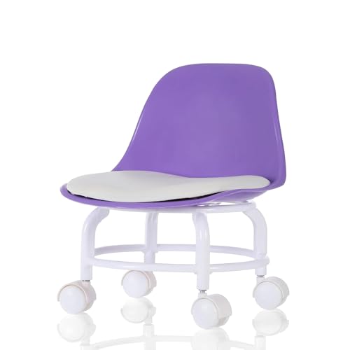 Image of QTM Acrylic 360 Rotatable Chair | Mini Swivel Chair | High Resilience | Durable Backrest | Smart Wheels | Ideal for Adults & Kids (Purple)