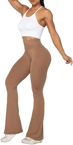 Image of Sunzel Flare Leggings, Crossover Yoga Pants with Tummy Control, High-Waisted and Wide Leg