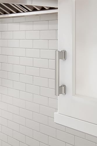 Image of Amerock 10 Pack 3-3 /4 inch Triomphe Satin Nickel Drawer Pull | 3-3 /4 inch (96mm) Center-to-Center Mounting Distance and 4-13 /16 inches Overall Length, Durable Zinc Cabinet Hardware