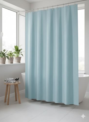 Image of CASA-NEST Polyvinyl Chloride Self Lining Design Shower Curtain with 8 Hooks (4.5feet x 8feet), (54x96 Inches), Sky Blue. Waterproof CS Lining008