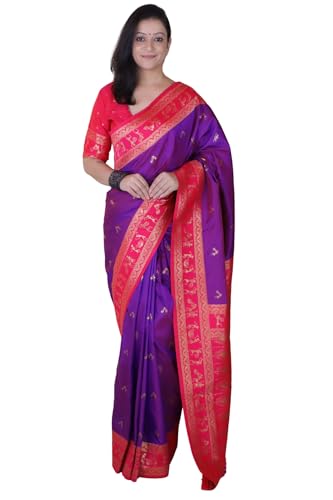 Image of SGF11 Women's Kanjivaram Pure Soft Silk Saree With Unstitched Blouse Piece