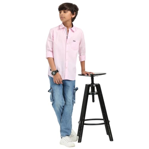 Image of ROCKET SCIENCE Boys Single Pocket Shirt | Regular Fit, Spread Collar, Full Sleeves, 100% Cotton Linen Fabric Royal Blue