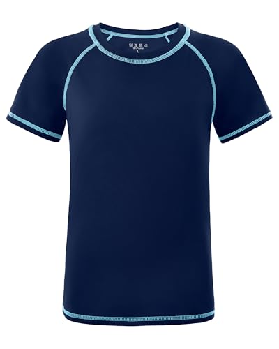 Boys' Rash Guard Short Sleeve Swim Shirt, UPF 50+ Sun Protection Top