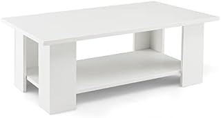 COSTWAY 2-Tier Coffee Table, Wooden Cocktail Tea Center Table with Storage Shelf & 5 Support Legs, Modern Rectangle Accent Sofa End Side Tables for Living Room, Bedroom and Office, White
