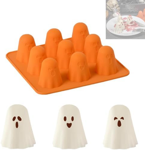 3D Ghost Silicone Molds, 2026 New Non-stick Halloween Baking Molds, Resin Material, Easy to Demold, Suitable for Chocolate, Jelly, Ice Cubes, Cakes (Orange)
