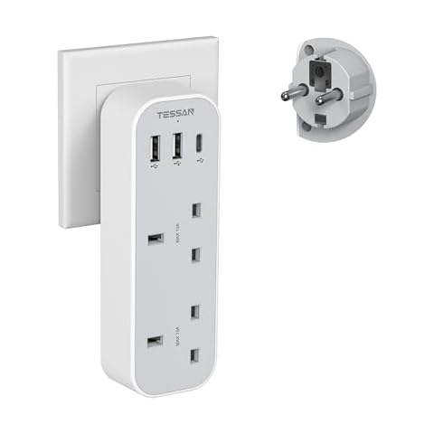 TESSAN EU Travel Plug Adapter with USB Ports Cover