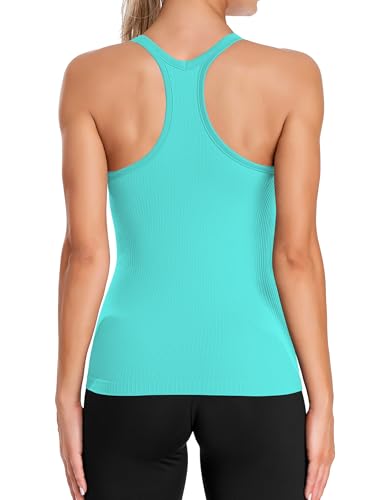 Image of ATTRACO Ribflex Ribbed Workout Tank Tops for Women with Built in Bra Racerback Scoop Neck Athletic Top