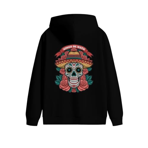 Vintage Cinco de Mayo Mexican Skull Men Women Lightweight Kangaroo Pocket Fleece Hoodie3