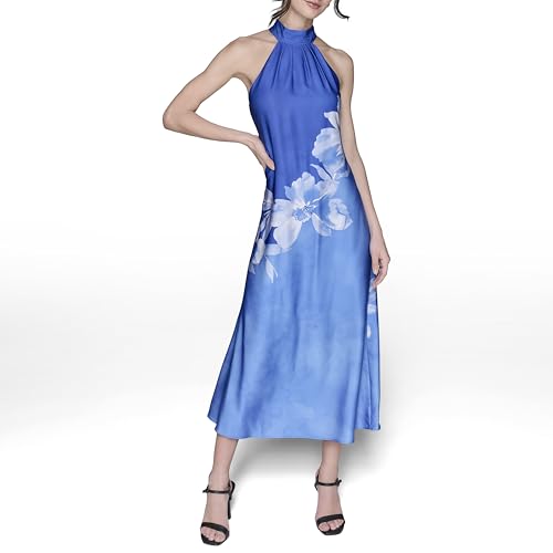 Image of Karl Lagerfeld Women's Sleeveless Halter Neck Satin A-line Maxi Dress