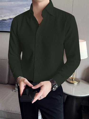 Image of GRECIILOOKS Men's Shirt | Formal Button Down - Slim Fit Office Shirt's for Men | Premiuim Textured Long Sleeve Cotton Blend | Business & Meeting Ready