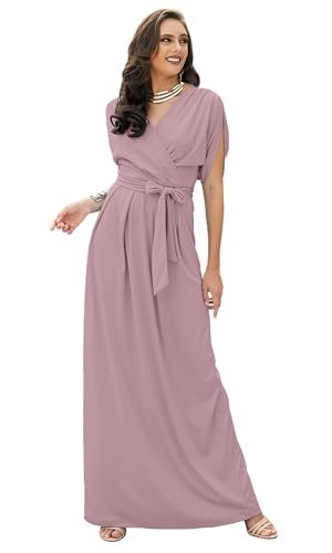Image of KOH KOH Womens Long Semi-Formal Short Sleeve V-Neck Floor Length Maxi Dress Gown