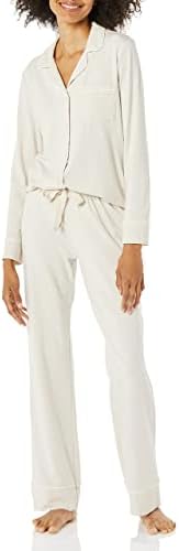 Amazon Essentials Women's Cotton Modal Long-Sleeve Shirt and Full-Length Bottom Pajama Set (Available in Plus Size), Beige, 6X