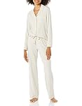 Amazon Essentials Women's Cotton Modal Long-Sleeve Shirt and Full-Length Bottom Pyjama Set, Beige, M