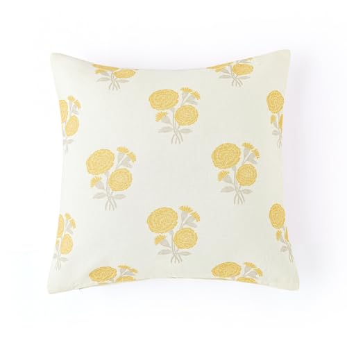 Image of haus & kinder 100% Cotton Cushion Covers Set of 5 | Digital Printed Yellow & Grey Floral Geometric Design | 40 x 40 cm (16x16 Inch) Decorative Throw Pillow Covers for Sofa, Living Room & Bedroom