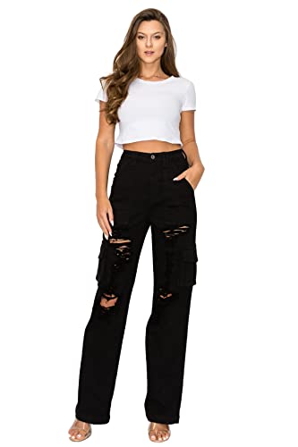 Aphrodite High Waisted Cargo Pants – Women’s High Rise Waist Multi Pockets Tapered Leg Fashion Casual Jeans