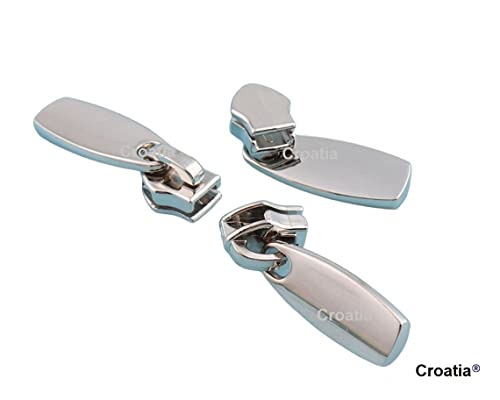 Image of Croatia Heavy Metal Zipper Sliders Zipper Repair Size #5 (Silver) Replacement Sewing DIY for Luggage Purses Bags (Pack of 10)
