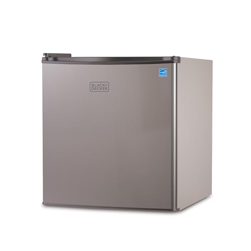 BLACK+DECKER 1.7 Cu. Ft. Compact Refrigerator, ENERGY STAR Certified, Single Door Mini Fridge with Chiller Compartment, Personal Fridge for Home or Dorm Room, R600a Refrigerant, BCRK17V,Stainless Look