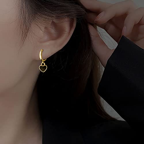 SLUYNZ 925 Sterling Silver Black Heart Hoop Earrings for Women Teens 1.4CM Heart Hoop Dangle Earrings3