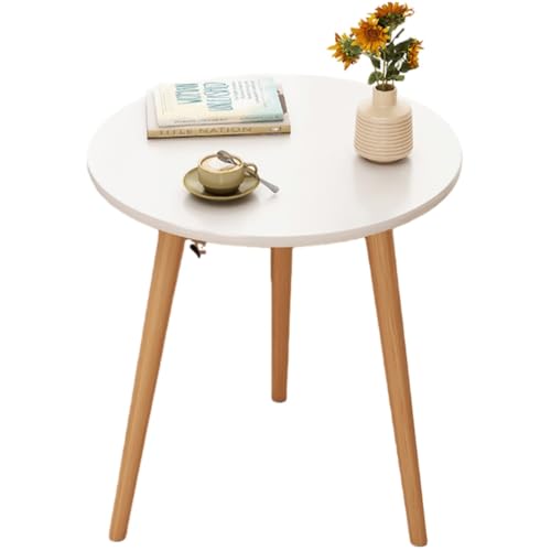 AOUTNサイドテーブル 丸テーブル おしゃれ ローテーブル ドサイドテーブル 2段小さなラウン 白 北欧 コーヒー テーブル 耐久性 防水性 木目調 小物置き 簡単組立 (ウォームホワイト + ナチュラルウッド PVC脚)