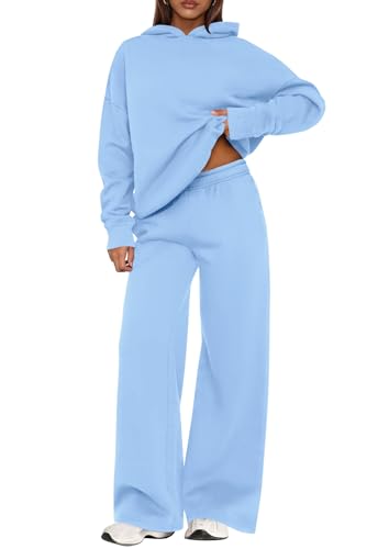 PRETTYGARDEN Womens Sweatsuits 2 Piece Set 2026 Casual Winter Long Sleeve Hoodie Loose Wide Leg Sweatpants Fall Tracksuit (Light Blue,Large)