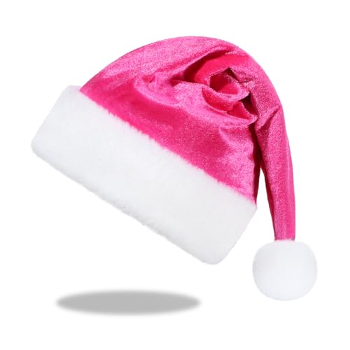 JKSVE Velvet Christmas Santa Hat, Xmas New Year Party Headwear for Adults,Hot pink