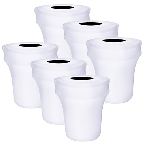 Image of BSTKEY 6 Pack 32 Gallon Stretch Spandex Trash Can Cover, Outdoor Waste Container Bin Cover, Round Garbage Can Covers for Kitchen Wedding Party Commercial Fundraiser Decor, Without Trash Can (White)