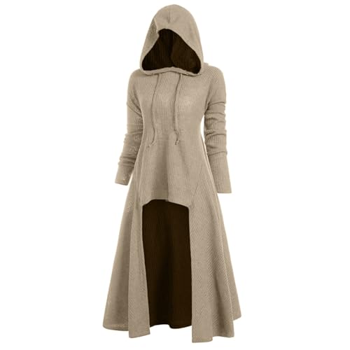 QJIRZB Sudadera gótica larga con capucha para mujer, abrigo de manga larga con capucha y capa de bruja, ropa de abrigo medieval renacentista, talla grande, vestido de Halloween con dobladillo