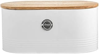 EHC Arctic Round White Bread Bin Crock Storage Container With Lid, L33.5 x W18 cm x 16(H) cm - 7.5 Litre, White