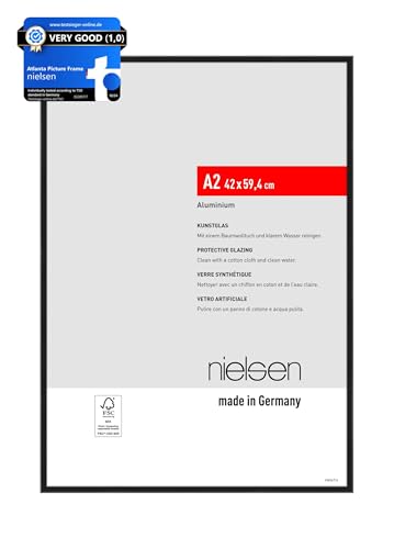 nielsen Atlanta Aluminium Picture Frame - Frosted Black A2, 42x59.4 cm - with Synthetic Glass and Push-Turn Clips