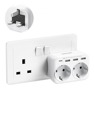 LENCENT Reiseadapter UK Deutschland Stecker, Typ G Netzadapter, Reisestecker mit 1 USB-C&3 USB-A Ports, Adapter Deutschland auf UK für England, Großbritannien, Schottland, Irland, Malediven Steckdosen