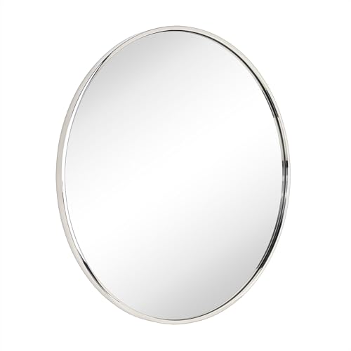 Image of TEHOME Round Polised Nickel 30 inch, Silver Circle Wall Mirror, Metal Frame Modern Round Mirror for Vanity & Entrway