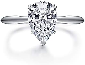 DYUNQ Engagement Rings for Women Cubic Zirconia Ring 2 Carat 925 Sterling Silver Rings Solitaire CZ White Gold Ring Simple Bridal Wedding Annivesary Promise Ring Pear Shaped Teardrop