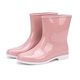 Bota Galocha Feminina Cano Curto Impermeável Proteção para Chuva Lama e Pisos Molhados com Estilo Chelsea (Rosa, Adulto, BR, Adulto, Numérico, 35)