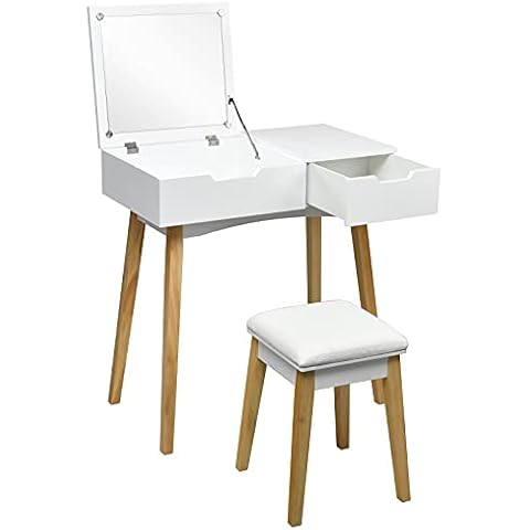 Juego de Tocador y Taburete de Madera de Pino y MDF Cover