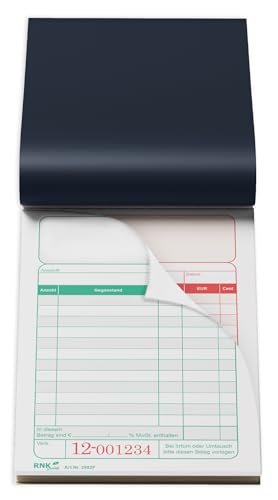 RNKVERLAG - Kassenblock zweifarbig, grün/rot, mit Nummerierung, oben geheftet, perforiert, 2 x 50 Blatt, 96 x 167 mm, 10 Stück
