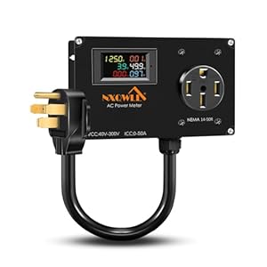 50A AC Power Meter, 240V LCD Display Digital Multimeter Tester, NEMA 14-50P to 14-50R Outlet Monitor with Multifunction Energy Monitor Voltage Current Frequency Power Factor