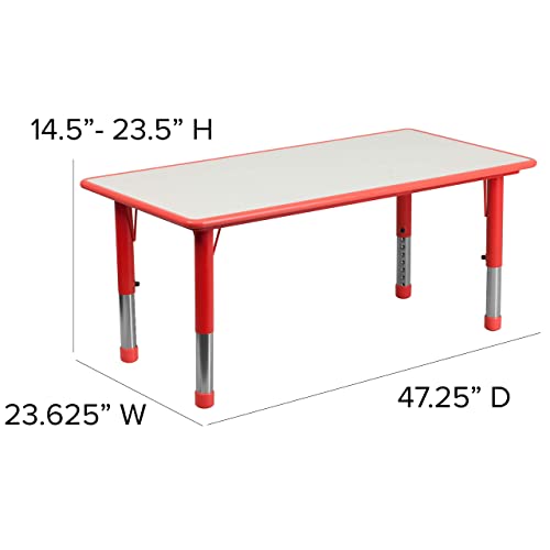 Flash Furniture Wren 23.625''W X 47.25''L Rectangular Red Plastic Height Adjustable Activity Table With Grey Top #TOP2