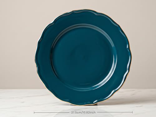 Image of Bodhi House 14-Piece Gold Rim Porcelain Dinner Set | Plates & Bowls Set | Lightweight, Chip Resistant, | Dishwasher Safe | Ideal for Home Dining, Gifting Tableware Set | Teal