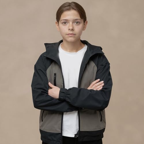Boys Girls Waterproof Rain Jacket Lightweight Full Zipper Windbreaker Hooded Coat Vintage Outwear Fall Winter3