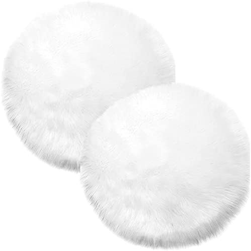 Round Fur Placemats Set of 2 , Washable Faux Fur Fluffy Table Small Place Mats Decor for Home Table Dresser Party Decoration Table Runner (11.8 inch, White)