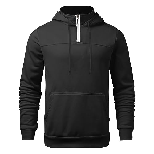 Hoodie Mens 1/4 Zip Sweatshirts Casual Long Sleeve Classic Drawstring Pullover Tops Loose Sports Jacket with Pocket3
