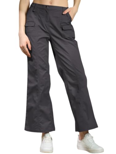 Image of GRECIILOOKS Cargo Pants For Woman | Trousers For Womans |High Waist Cotton Trouser for Women - Flared Parachute Pants with Side Pockets |Womens Cargo Pant | Elegant for College & Events (Available in Plus Size)