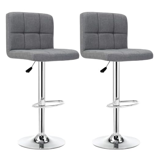 IntimaTe WM Heart Lot de 2 Tabourets de Bar Hauteur Réglable Avec Dossier en Tissu Socle et Repose-Pieds Chromés Gris foncé