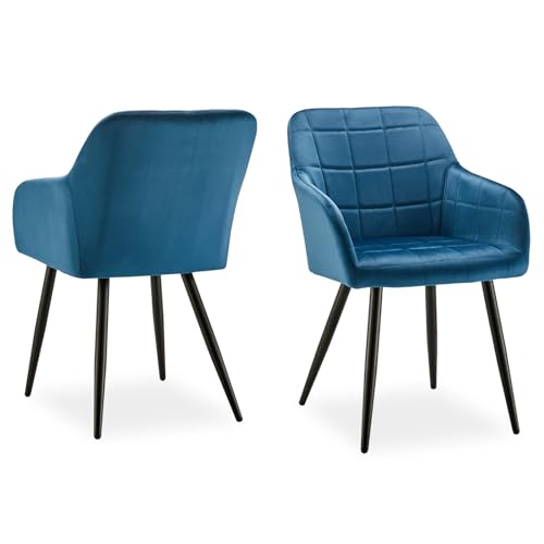 Clipop Juego De 2 Sillas De Comedor De Terciopelo, Sillas De Cocina Con Respaldo Y Patas De Metal 2, Azul Clipop Juego De 2 Sillas De Comedor De Terciopelo, Sillas De Cocina Con Respaldo Y Patas De Metal 2, Azul